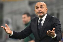 Italy’s head coach Luciano Spalletti reacts during the UEFA Nations League soccer match between Italy and France at the Giuseppe Meazza stadium in Milan, Italy, 17 Novembre 2024